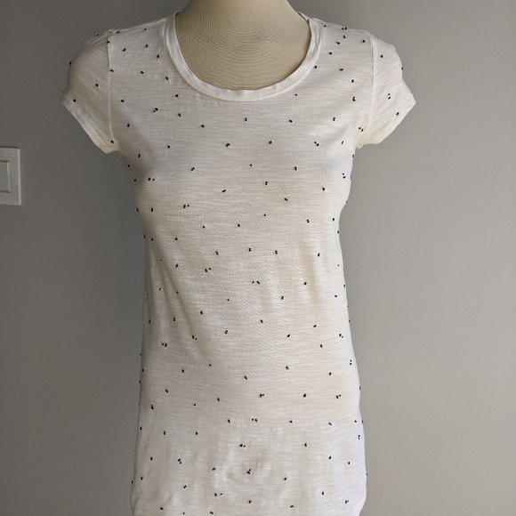 Ann Taylor LOFT ivory tee with black beading - Picture 1 of 7